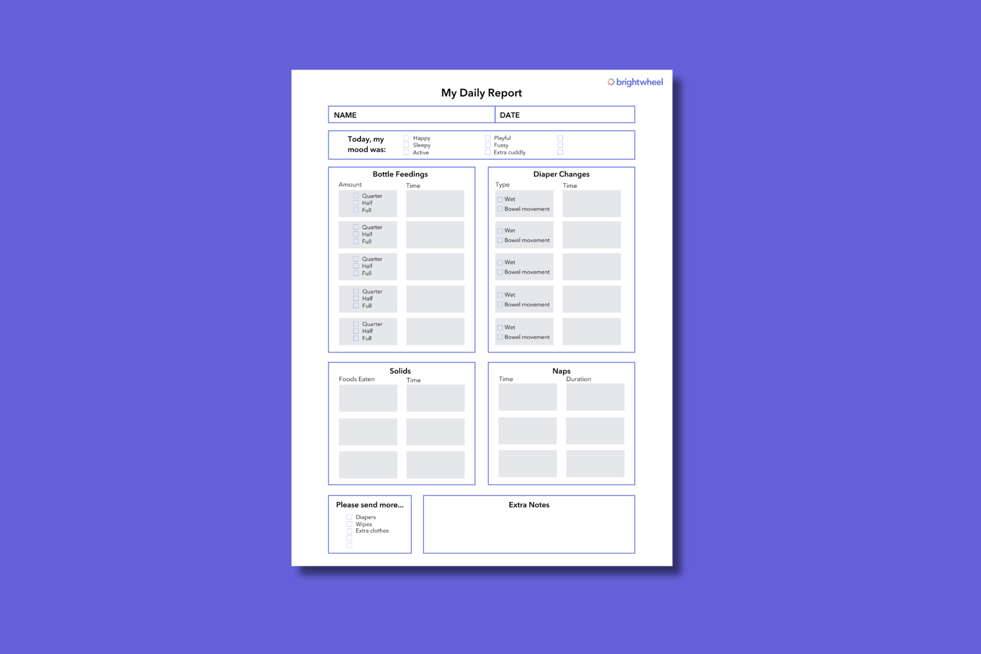 Free Printable Infant Daily Sheet